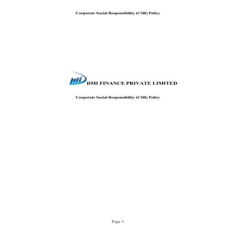 Corporate Social Responsibility (CSR) Policy - DMI Finance