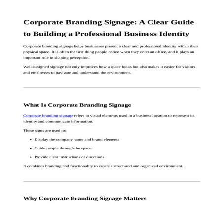Corporate Branding Signage That Enhances Business Visibility | PDF
