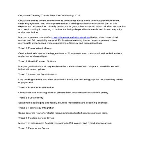 Top Corporate Catering Trends Shaping Events in 2026 | PDF