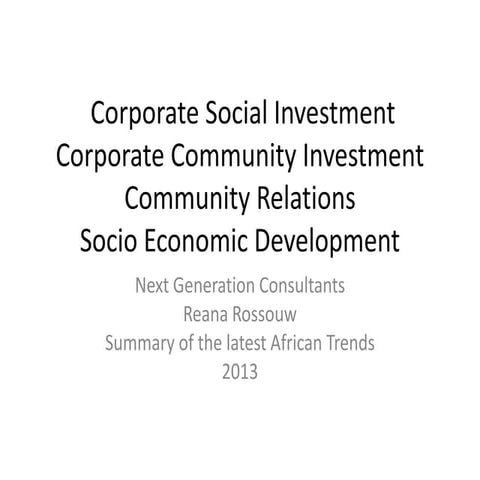Corporate community investment and development- Africa 2013