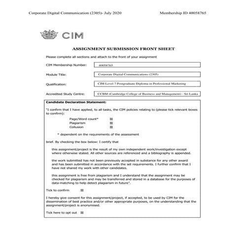 Corporate digital communication   july 2020 CIM ASSIGNMENTS 