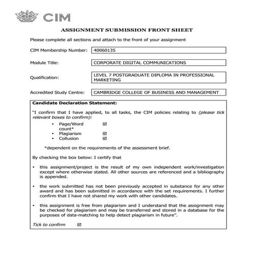 Corporate digital communications   july 2020 CIM ASSIGNMENTS 
