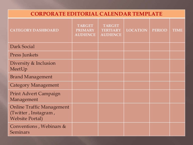 Corporate Editorial Calendar Template