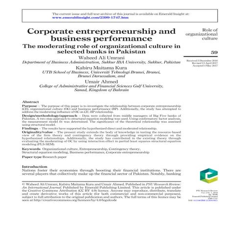 Corporate entrepreneurship and business performance  the moderating role of o...