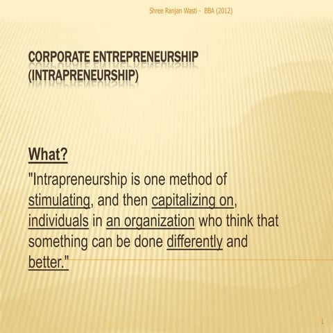 Corporate entrepreneurship (intrapreneurship)