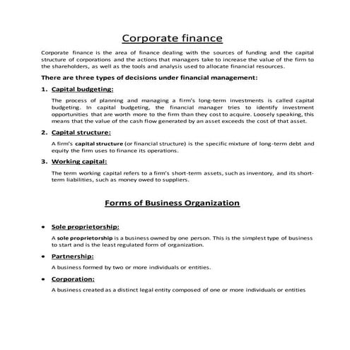 Corporate finance chapter 1,2
