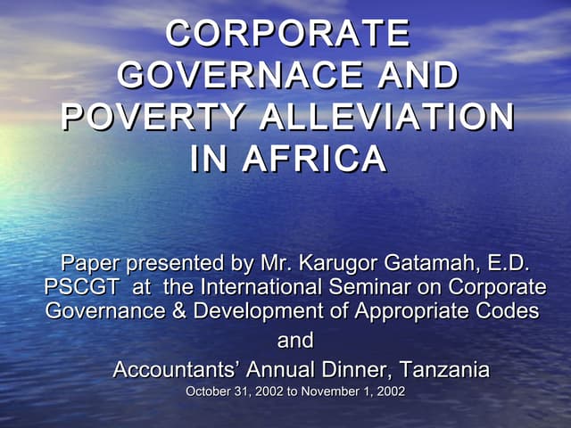 Corporate governance and poverty alliviation   nbaa presentation