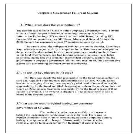 Corporate governance failure at satyam 