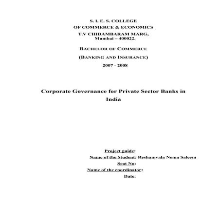 Corporate governance for private banks in india