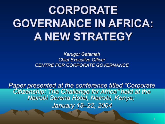 Corporate governance in africa   a new strategy