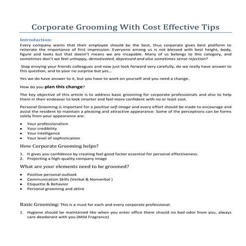 Corporate grooming with cost effective tips