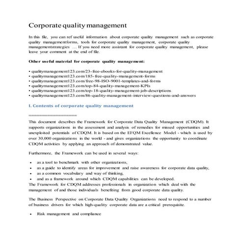 Corporate quality management