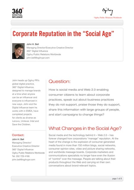 Corporate reputation social age by john bell
