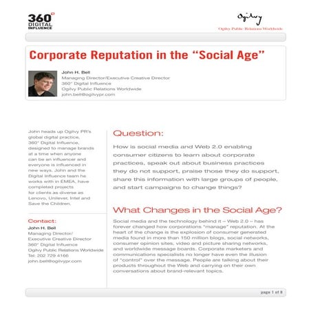 Corporate reputation social age by john bell