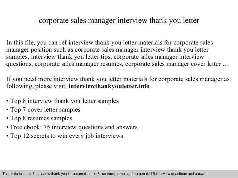 corporate sales manager job interview thank you letters