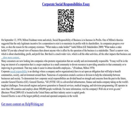 Corporate Social Responsibilities Essay