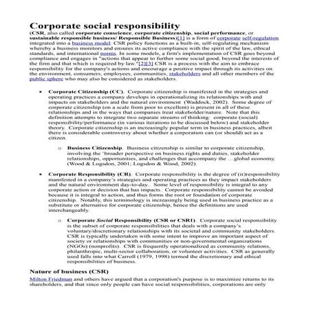 Corporate social responsibility lecture notes | PDF