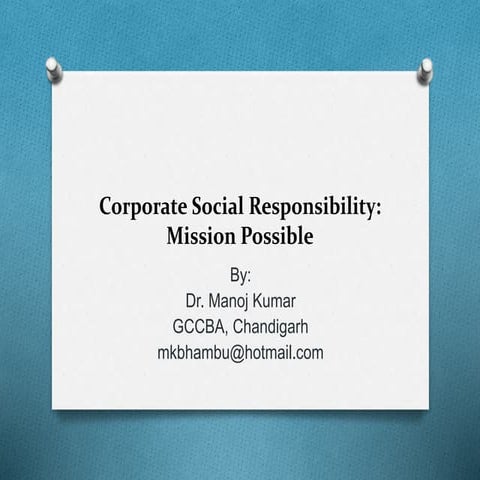 Corporate social responsibility   mission possible