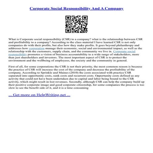 Corporate Social Responsibility And A Company