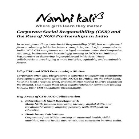 Corporate Social Responsibility (CSR) and the Rise of NGO Partnerships in Ind...