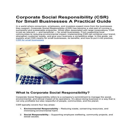 Corporate Social Responsibility (CSR) for Small Businesses_ A Practical ...