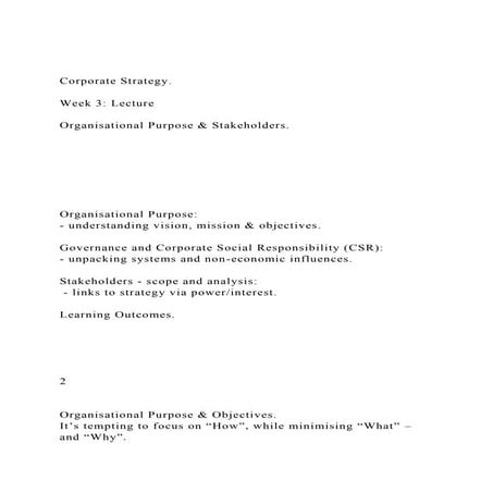 Corporate Strategy.  Week 3 LectureOrganisational Purpo.docx