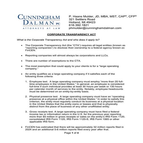 Outline of the Corporate Transparency Act