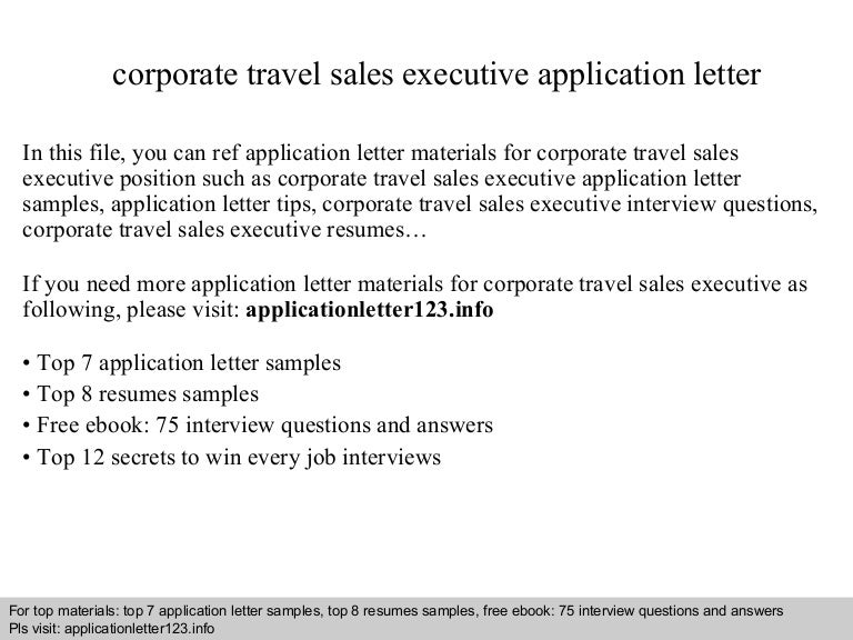 Corporate Travel Sales Executive Application Letter