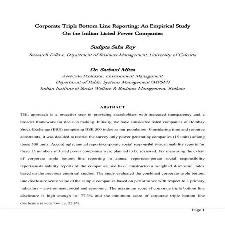 Corporate triple bottom line reporting