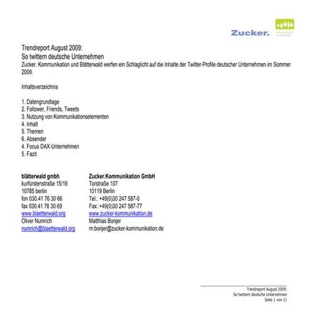 Trendreport  August 2009: So twittern deutsche Unternehmen