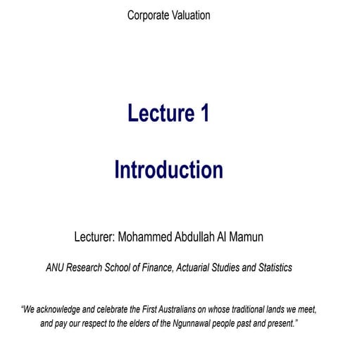 Corporate Valuation Lecture 1 Introduction Pptx