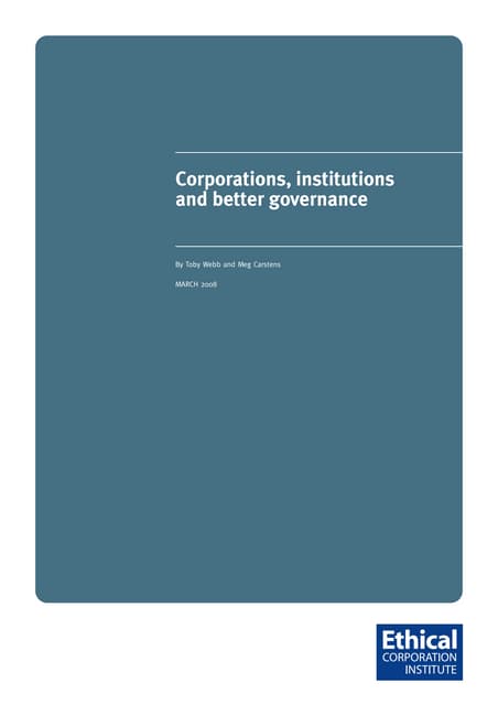 Corporations, Institutions and better Governance