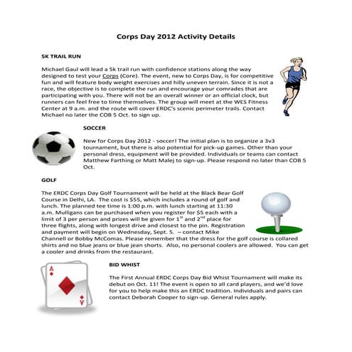 Corps day 2012 activity details