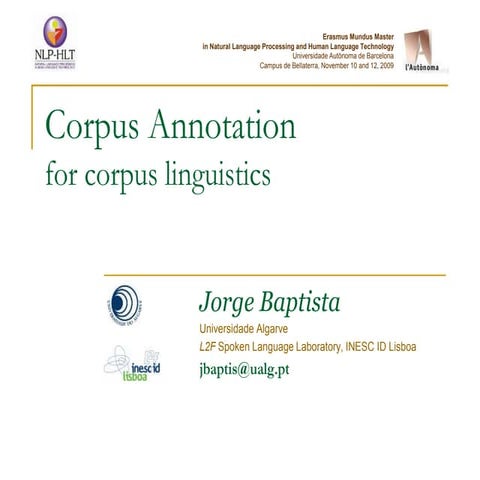 Corpus annotation for corpus linguistics (nov2009)