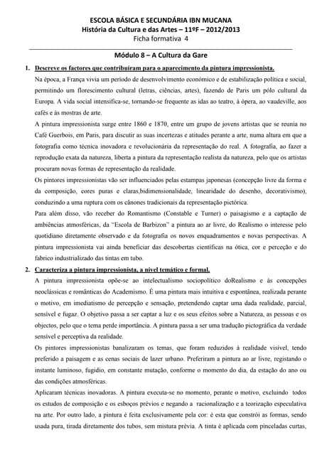 Ficha formativa "A Cultura da Gare 2"