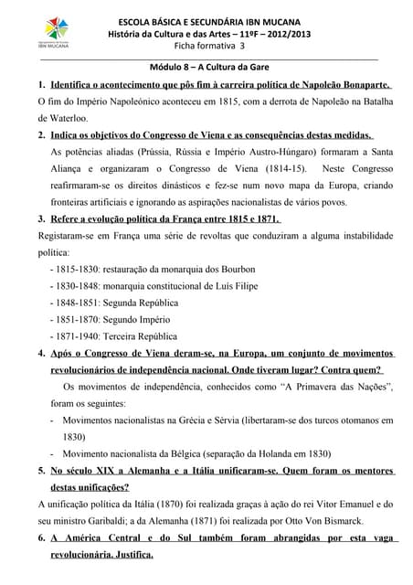 Ficha formativa "A Cultura da Gare 1"