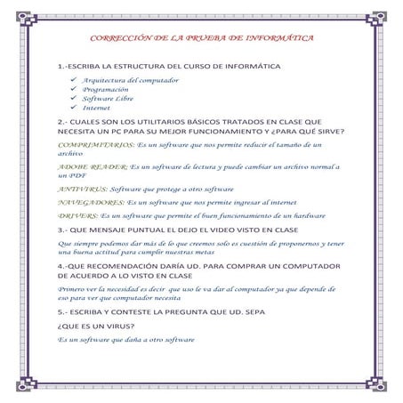 Corrección de la prueba de informática