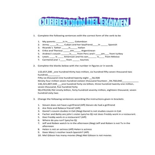 Correccion del examen de ingles