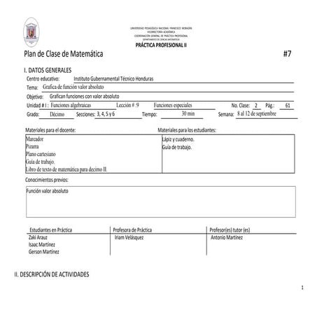 Correcion del plan de Clase de 7mo grado, sobre algebra | PDF
