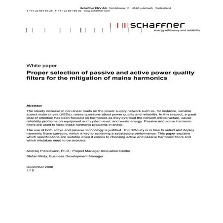 Porper selection of Active &amp; Passive harmonic filters