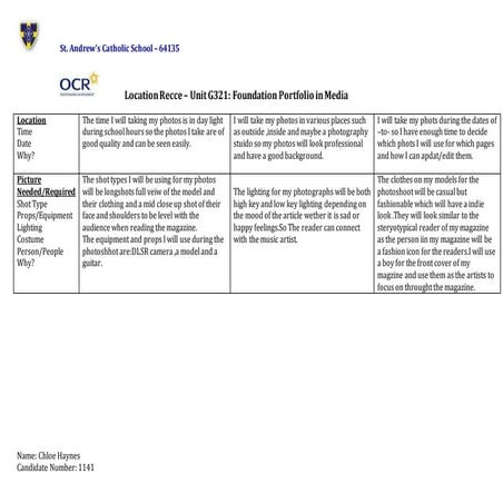 Locations recce template | DOCX