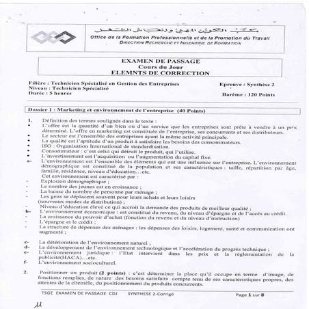 Correction d examen de passage (cours du jour) synthese 2 | PDF