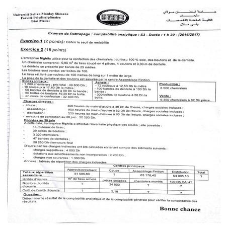 comptabilité analytique examen corrigé - 