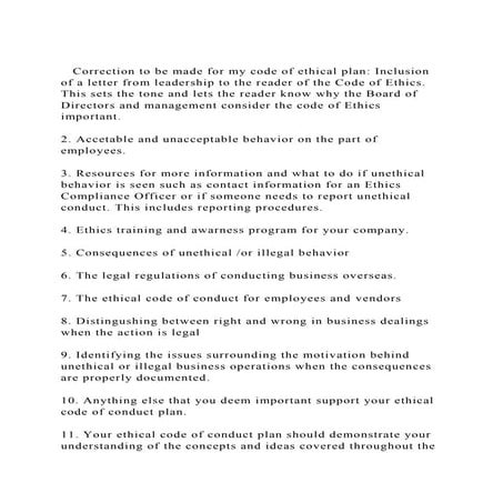 Correction to be made for my code of ethical plan Inclusion of.docx