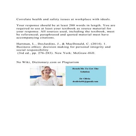 Correlate health and safety issues at workplace with ideals. Y.docx