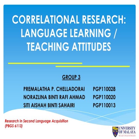 Correlational Research : Language Learning / Teaching Attitudes
