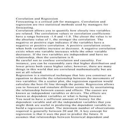 Correlation and RegressionForecasting is a critical job for mana.docx