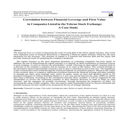 Correlation between financial leverage and firm value | PDF