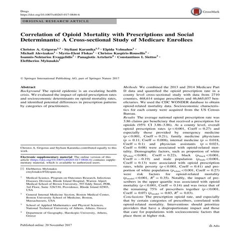 Correlation of opioid mortality with prescriptions and social determinants -a...