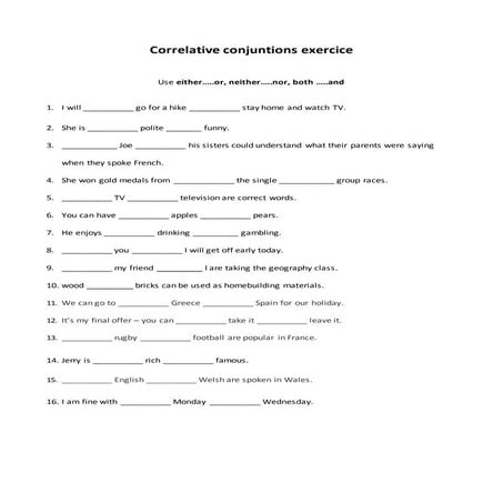 Correlative conjuntions exercice
